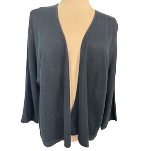 J.Jill Black Linen Blend Open Cardigan Womens XL Lightweight Knit 3/4 Sleeve
